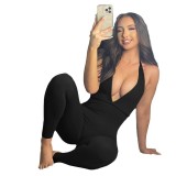 Spring and Summer Instagram New European and American Cross border Women's Sexy Folded Sports Tight Hanging Neck V-neck jumpsuit for Women