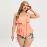 Comen Europe and America's new cross-border oversized swimsuits for women with added fat and conservative three-layer ruffled lace split swimsuits in stock