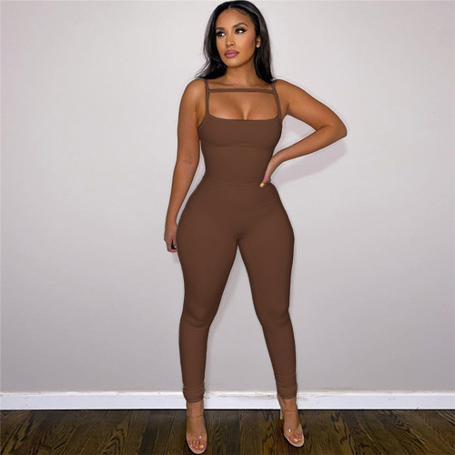 Wholesale of clothing from foreign trade factories in Europe and America, cross-border tight fitting fashion, solid color jumpsuit, high elasticity, sexy white jumpsuit