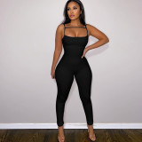 Wholesale of clothing from foreign trade factories in Europe and America, cross-border tight fitting fashion, solid color jumpsuit, high elasticity, sexy white jumpsuit