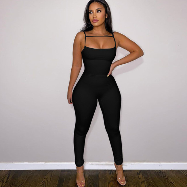 Wholesale of clothing from foreign trade factories in Europe and America, cross-border tight fitting fashion, solid color jumpsuit, high elasticity, sexy white jumpsuit