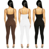 Wholesale of clothing from foreign trade factories in Europe and America, cross-border tight fitting fashion, solid color jumpsuit, high elasticity, sexy white jumpsuit
