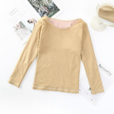 New winter plush, thickened, slim fit and warm long sleeved women's round neck inner wear with bottom plush and warm top for women