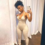 Wholesale of women's jumpsuits in cross-border foreign trade factories in Europe and America, sexy suspenders, slim fit sports V-neck, fashionable jumpsuits