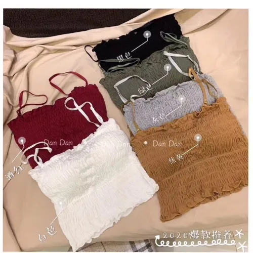 Summer new short pleated small camisole vest, new Korean version popular slim fit bottom camisole wrap chest