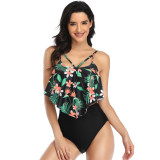 New swimsuit for women in Europe, America, Amazon, hot selling, with ruffled edges covering the belly and slimming effect. High waisted split swimsuit bikini