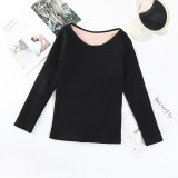 New winter plush, thickened, slim fit and warm long sleeved women's round neck inner wear with bottom plush and warm top for women