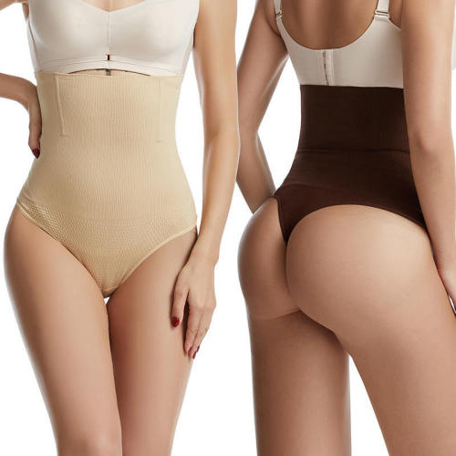 Cross border European and American high waisted abdominal lifting pants seamless body lifting buttocks exposed high waisted triangular thong pants