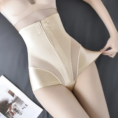 Zipper waist tightening pants, body shaping pants, breasted high waisted seamless waist tightening pants, postpartum waist tightening and hip lifting underwear for women