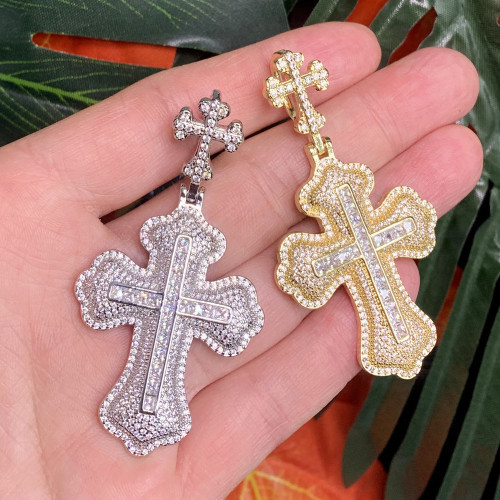 AliExpress Foreign Trade New Double Cross Zircon Pendant, European and American Fashion Trend Men's Necklace, One Piece for Shipping