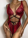 Hot selling European and American jumpsuit women's sexy sleeveless European and American lace up swimwear, foreign trade bikini spot wholesale