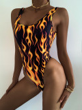 Hot selling flame print jumpsuit from Europe, America, and Russia, sexy tight fitting jumpsuit bikini jumpsuit
