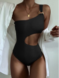Summer new swimsuit European and American solid color jumpsuit women's sexy waist revealing single shoulder strap Instagram style swimsuit in stock