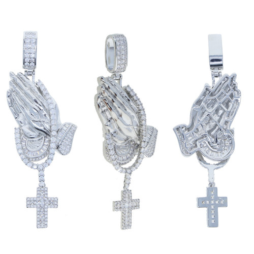 Cross border New Hiphop Pendant Full Diamond Double Hand Cross Hip Hop Jewelry Men's Rap Wholesale