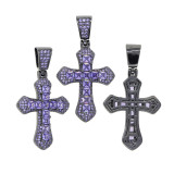 Cross border hip-hop new black gold purple cross zircon pendant Hiphop fashion trend men's necklace wholesale