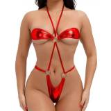 Cross border hot selling one piece swimsuit sexy lace up tight hanging neck one piece swimsuit