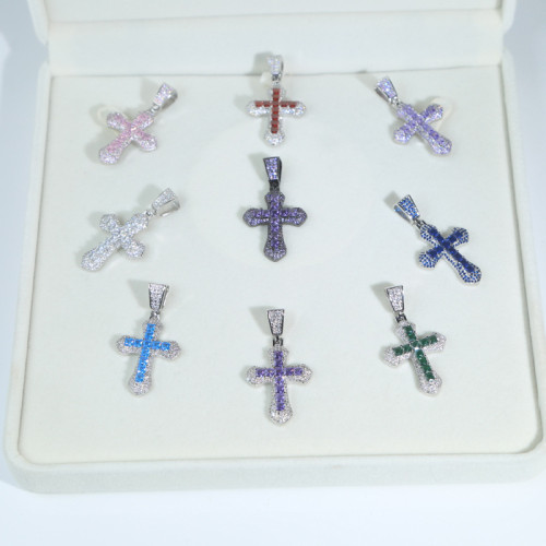 Cross border hip-hop new black gold purple cross zircon pendant Hiphop fashion trend men's necklace wholesale