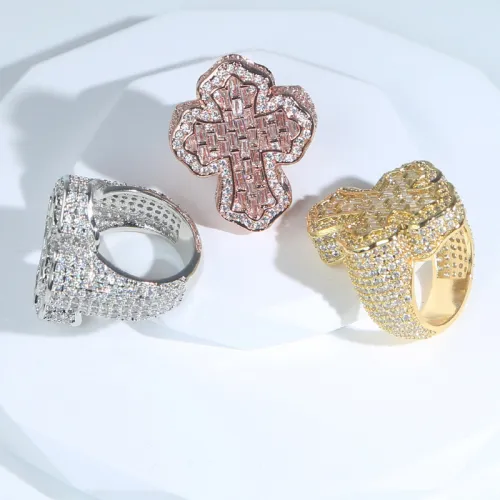 European and American New Cross Zircon Ring Eaby Cross border Supply Set Zircon Men's Ring Hip Hop Ring Shipping