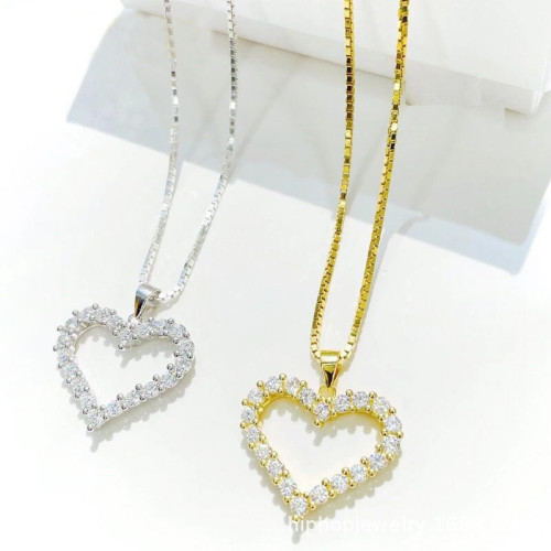 European and American fashion new heart-shaped zircon necklace jewelry cross-border supply micro inlaid zircon women's adjustable necklaces