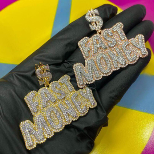 Foreign trade new full diamond hip-hop letter pendant FAST MONEY men's hip-hop rap punk style jewelry