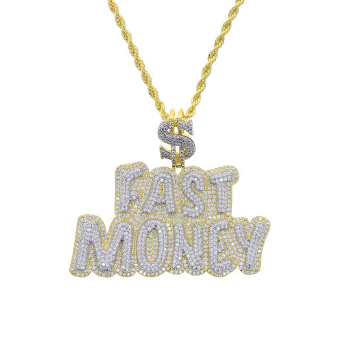 Foreign trade new full diamond hip-hop letter pendant FAST MONEY men's hip-hop rap punk style jewelry