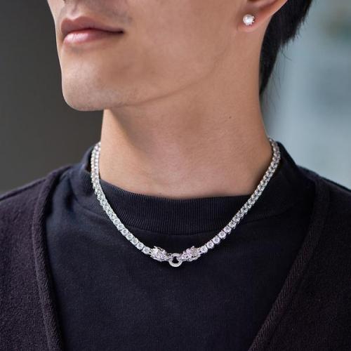 Amazon Wish New Chinese Wind Dragon 5mm Zircon Necklace Wholesale of European and American Trendy Men's Necklaces