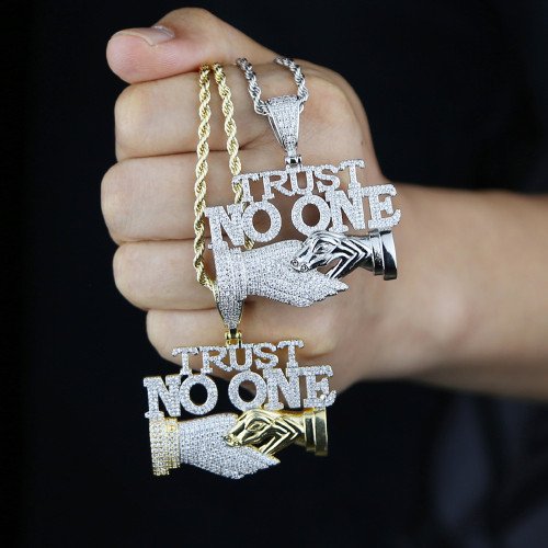 Instagram New Cross border Hip Hop TRUST NO ONE Letter Pendant, European and American Trendy Men's Necklace, One Piece for Shipping
