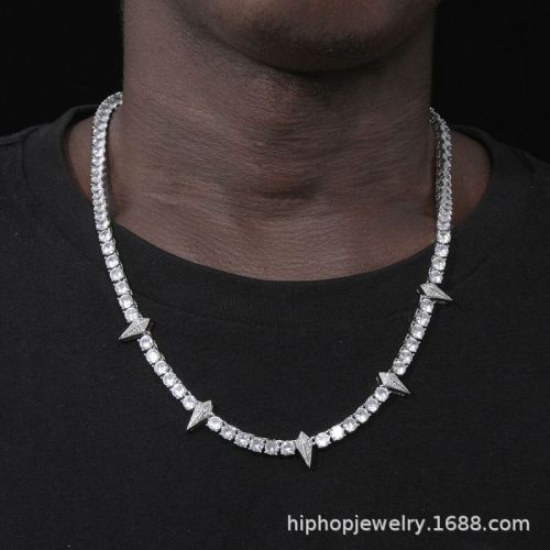 Cross border European and American Black Panther 5mm Tennis Chain Pointed Spike Pendant Hip Hop Jewelry Men's Tennis Necklace