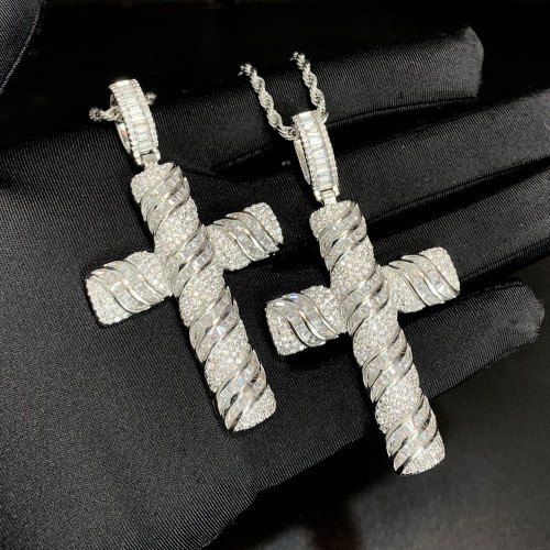 Instagram Europe and America Cross Border New Cross Zircon Pendant Amazon Fashion Diamond Full Diamond Men's Pendant Necklace