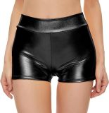 Cross border hot selling close fitting high waisted shorts from Europe and America, nightclub performance clothes, bottom leather pants, hot stamping sexy women's hot pants, short shorts