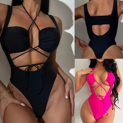 New hot selling sexy one-piece swimsuit in Europe and America, women's strap with hollowed out backless strap bikini