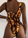 Hot selling flame print jumpsuit from Europe, America, and Russia, sexy tight fitting jumpsuit bikini jumpsuit