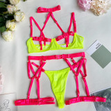 Deer Europe and America's best-selling summer new women's fashion two-color patchwork straps complex heavy craft lingerie set of 5 pieces