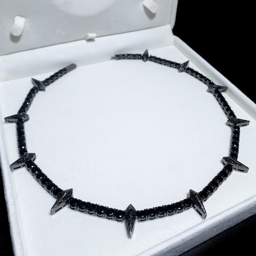 Cross border Hip Hop 5mm Black Zircon Inlaid Tennis Chain Black Panther Necklace Black Gold Electroplating Manufacturer Spot Wholesale