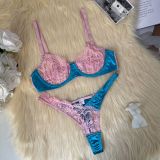 DIER Cross border New Foreign Trade Colored Lace Mesh Fun Set with Perspective Sexy Two Piece Set for Women