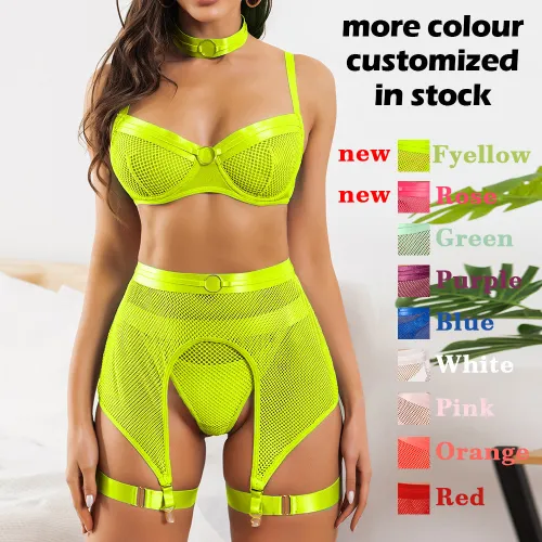Deere 10 Color Cross border European and American AliExpress Amazon Fishing Net Sexy and Fun Underwear 5-piece Split Set