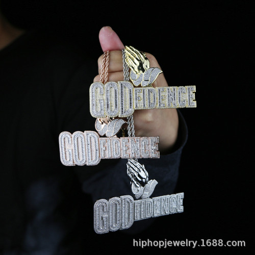 European and American hiphop new letter GOD FIDENCE pendant full of diamonds cross-border hip-hop men's necklaces wholesale