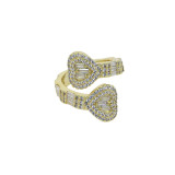 Cross border hip-hop new open heart shaped zircon ring, European and American fashion micro set T-shaped zircon women's ring wholesale