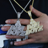 Cross border hip-hop full diamond pendant BAG BOYZ letter pendant can be paired with Cuban chain 15mm European and American trendy jewelry
