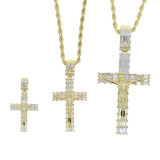 Cross border hip-hop new gold and silver cross zircon pendant, European and American necklace accessories in stock for distribution