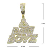 Cross border hip-hop full diamond pendant BAG BOYZ letter pendant can be paired with Cuban chain 15mm European and American trendy jewelry