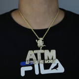 Cross border hip-hop new ATM zircon pendant Hiphop street personality trendy men's inlaid zircon necklace in stock wholesale