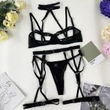 Deer Europe and America's best-selling summer new women's fashion two-color patchwork straps complex heavy craft lingerie set of 5 pieces