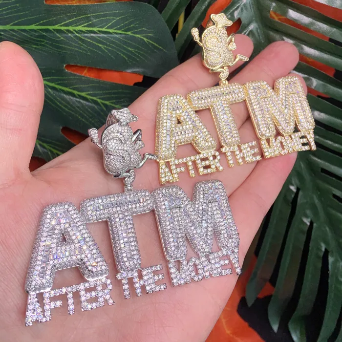 Cross border hip-hop new ATM zircon pendant Hiphop street personality trendy men's inlaid zircon necklace in stock wholesale