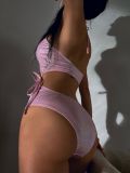 New European and American jumpsuit with lace up and hollowed out bikini pink hot stamping swimsuit in stock bikini2023