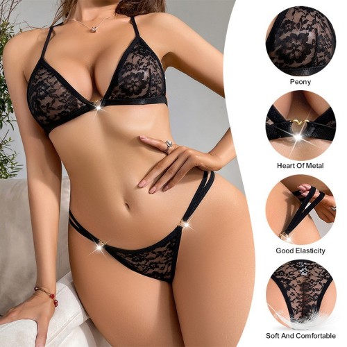 European and American women's sexy lingerie with no steel ring, lace fabric, fine stripe pattern embroidery, breathable low waisted underwear for women