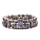 Hot selling stone bracelet for foreign trade, unisex light luxury alloy accessory bracelet for men and women, double row two loop owl bracelet