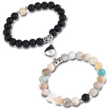 Cross border hot selling frosted white turquoise couple bracelet with heart-shaped magnetic attraction crystal bracelet, natural stone men's and women's accessories