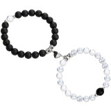 Cross border hot selling frosted white turquoise couple bracelet with heart-shaped magnetic attraction crystal bracelet, natural stone men's and women's accessories