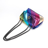 Kurt Geiger Cross border Rainbow Women's Bag from Europe and America, Color Contrast Splicing Chain Crossbody Bag, Eagle Bird Head Shoulder Bag